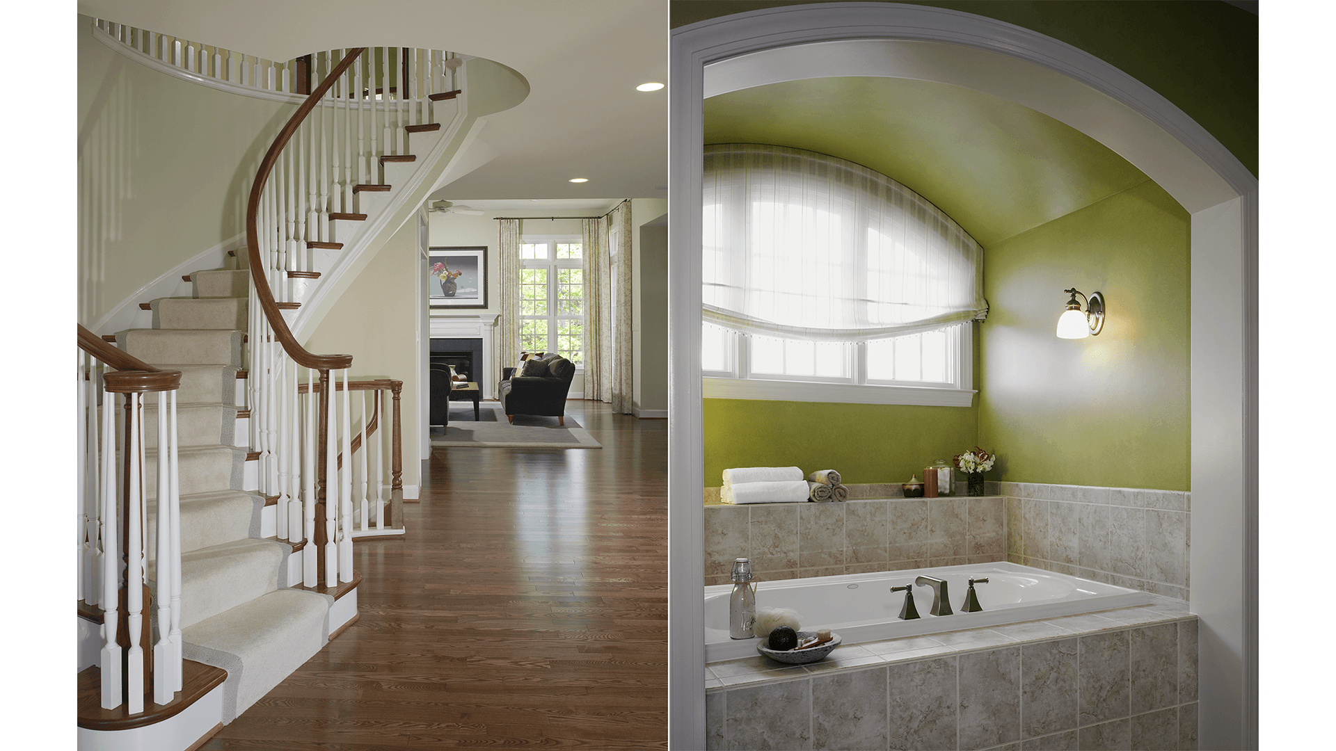 The Foyer Stair and Owner's Bath in our Ashcroft model from Brambleton. Some options shown.