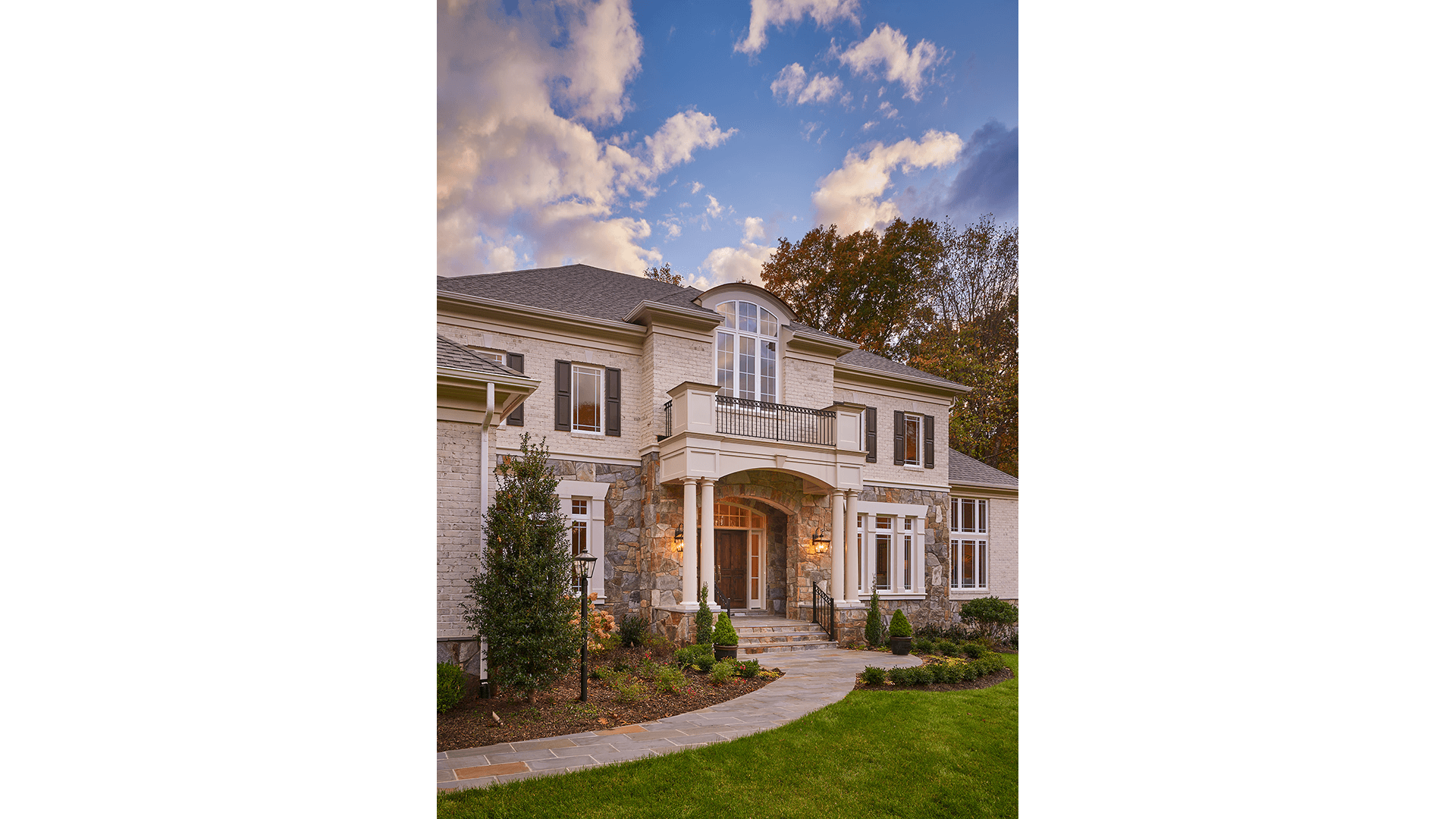 Winthrop Exterior at Dusk. Some optional features shown.