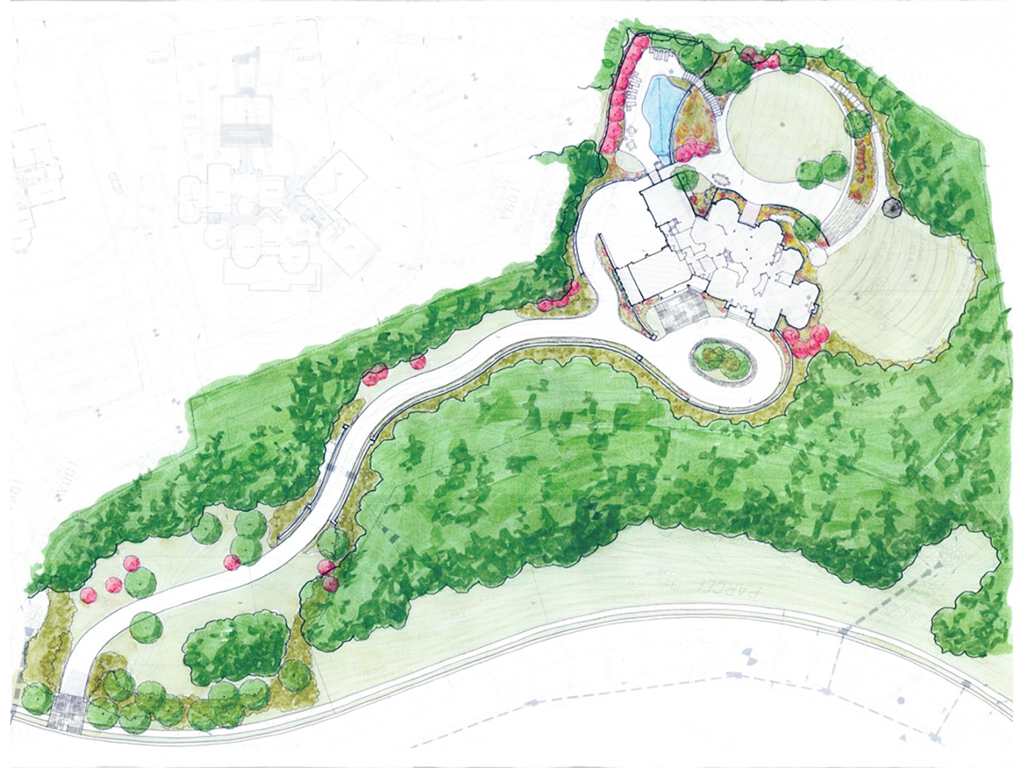 This is a rendering of a custom lot layout done for a homesite in the Reserve in McLean.